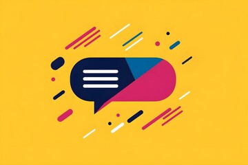 A colorful, abstract design of a speech bubble with a yellow background