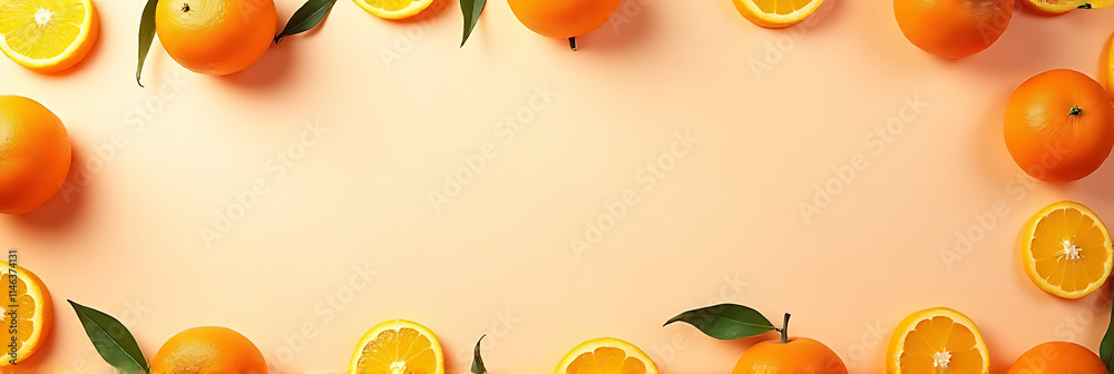 Aufkleber Orange fruit pattern on a flat lay setup with a simple frame template as a background design._00001_