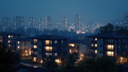 Fototapeta premium night cityscape with modern apartments