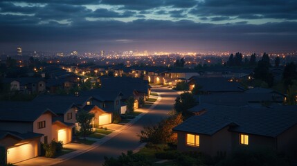 Fototapeta premium night suburban street scene city lights