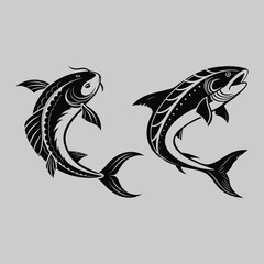 contour fish silhouette vector design art and illustration