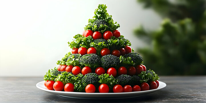 Create a Festive Veggie Christmas Tree with Broccoli, Cherry Tomatoes & Lettuce - Powered by Adobe