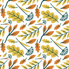 Autumn Leaves Seamless Pattern in Modern Minimalistic Flat Style.