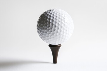 White golf ball on a tee against a white background.