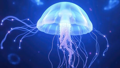 Fototapeta premium 4K HD Wallpapers Ethereal Jellyfish Drifting Through A Cosmic Void With Glowing Tendrils. Desktop Wallpaper HD. HD Backgrounds