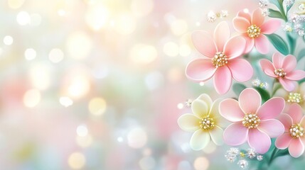 Pastel pink and cream flowers on soft bokeh background