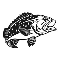 Black Grouper Fish  Vector Art and Illustration