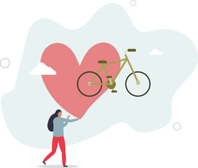 Sustainable transport concept .showing benefits of electric transportation.cycling is good for health.flat characters.