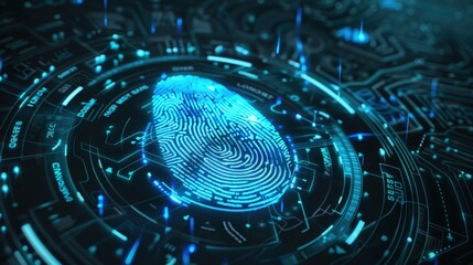 Futuristic digital fingerprint scan interface.