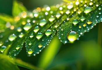 vibrant close exploration dew drops lush green leaves capturing intricate textures beauty, foliage, nature, water, plant, detail, freshness, florals