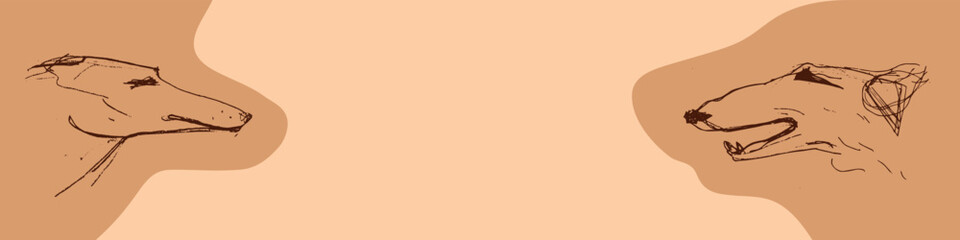 Hunting Sighthound dogs hand-drawn sketches - minimalist ink drawing - Borzoi, hunting sighthound, whippet - linear vector illustrations. Dog breeding business concept - Banner template - brown colors