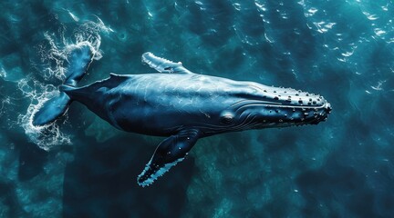 Fototapeta premium Aerial View of a Blue Whale in the Open Ocean .