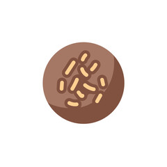 Round chocolate candy with a sprinkle of toppings in mocha mousse color. Dessert icon for bakery design isolated on white background.