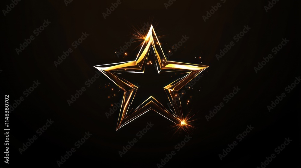Poster a shiny golden star icon with sparkles against a dark background.