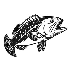 Black Grouper Fish  Vector Art and Illustration