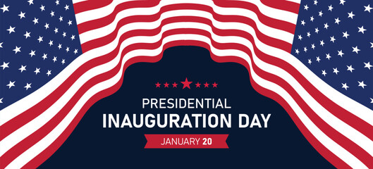 Fototapeta premium Presidential Inauguration Day Web Banner. Inauguration day January 20 with USA Flag. Day of Patriotic Presidential Inauguration United States of America with Stars and Red Stripes Background