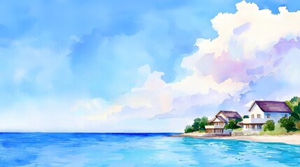 Fototapeta premium Tropical water villas silhouetted against a sunset with golden clouds.