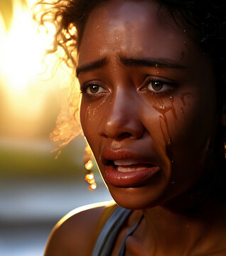 mujer de raza negra centroamericana llorando desconsoladamente