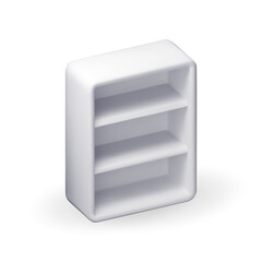 3D Empty white storage shelves isolated. Render bathroom furniture, cabinet without door. Office drawer symbol. Medicine cabinet for tablets pills and drug bottles. Vector illustration