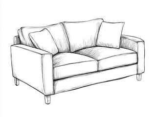 Fototapeta premium This modern living room exudes coziness and warmth, complete with a spacious, comfy sectional sofa and minimalist, chic decor. The space is sleek and sophisticated, showcasing a moody charcoal sketch