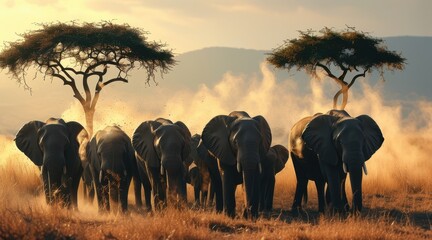 Fototapeta premium Herd of Elephants in the Savannah .