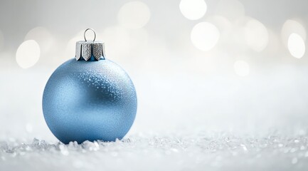 Sparkling Blue Christmas Ornament with Festive Bokeh Background