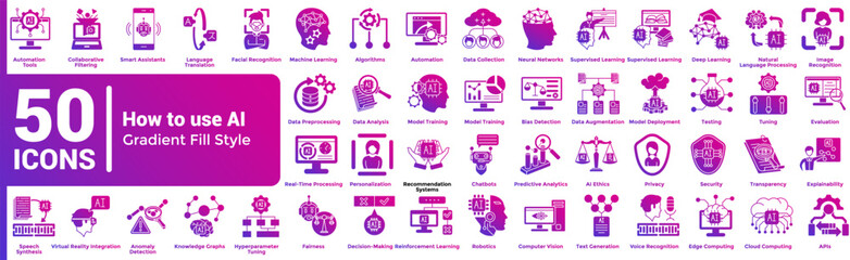How to use AI 50 icon set in gradient fill style