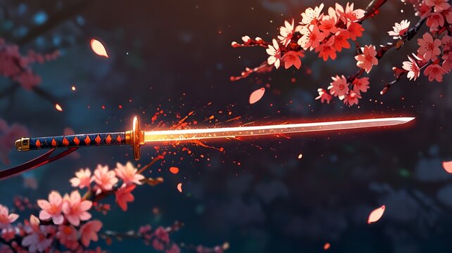 Samurai Sword Frame Encasing Zcoin With Cherry Blossoms