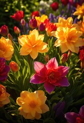 Fototapeta premium close vibrant fresh spring blooms showcasing their bright colors intricate petals stunning detail, rainbow, lgbtq, lgbt, pride, colorful, love, equality