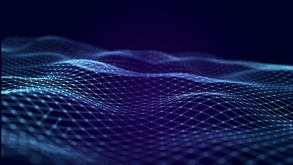 Futuristic abstract mesh. Wave with the connection of dots and lines. 3D rendering.