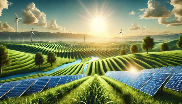 Green Energy Revolution: Detailed Solar Panel Array Graphic
