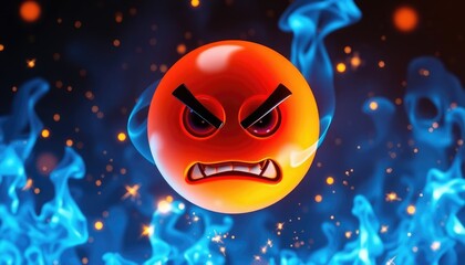 4K HD Wallpapers Angry Emoji Surrounded By Floating Blue Flames And Cascading Sparks Of Digital Light. Desktop Wallpaper HD. HD Backgrounds