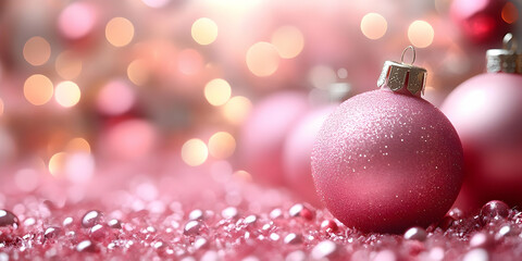 Fototapeta premium Pink Glitter Ornaments Sparkle Brightly on Festive Background