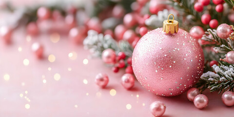 Fototapeta premium Pink Glitter Ornaments Adorn Festive Holiday Season