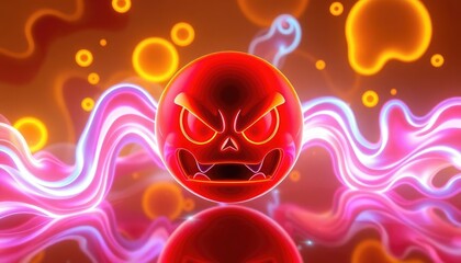 4K HD Wallpapers Angry Emoji Surrounded By Pulsing, Liquid-Like Neon Shapes And Fractal Energy Fields. Desktop Wallpaper HD. HD Backgrounds