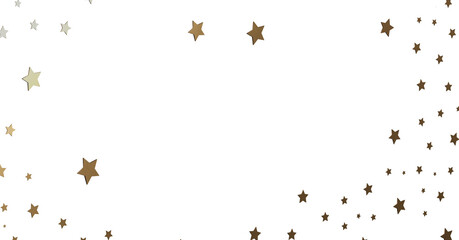Gold and Silver Stars Scattered on White
