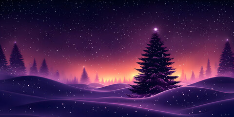 Fototapeta premium Winter Wonderland: Snowy Hills, Starry Night, Festive Tree