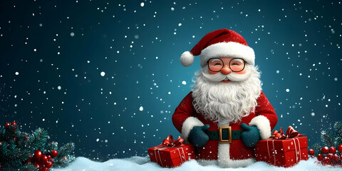 Santa Claus Brings Joyful Gifts on Snowy Night