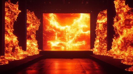 A commanding, cinematic product showcase, featuring a central, elevated stage consumed by mesmerizing lava flows and abstract, glowing energy, creating an awe-inspiring, larger-than-life visual