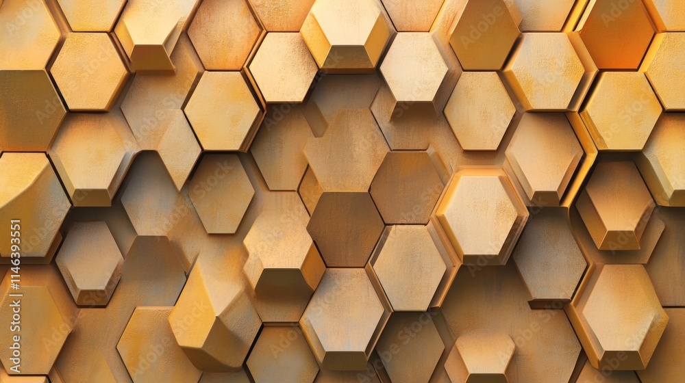 Poster A textured pattern of interlocking hexagonal shapes in warm tones.