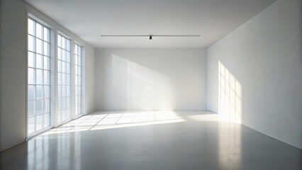 Obraz premium Abstract White Studio Backdrop, Minimalist Light Grey Shadow, Empty Interior, Clean Room, Copy Space, Creative Photography Background