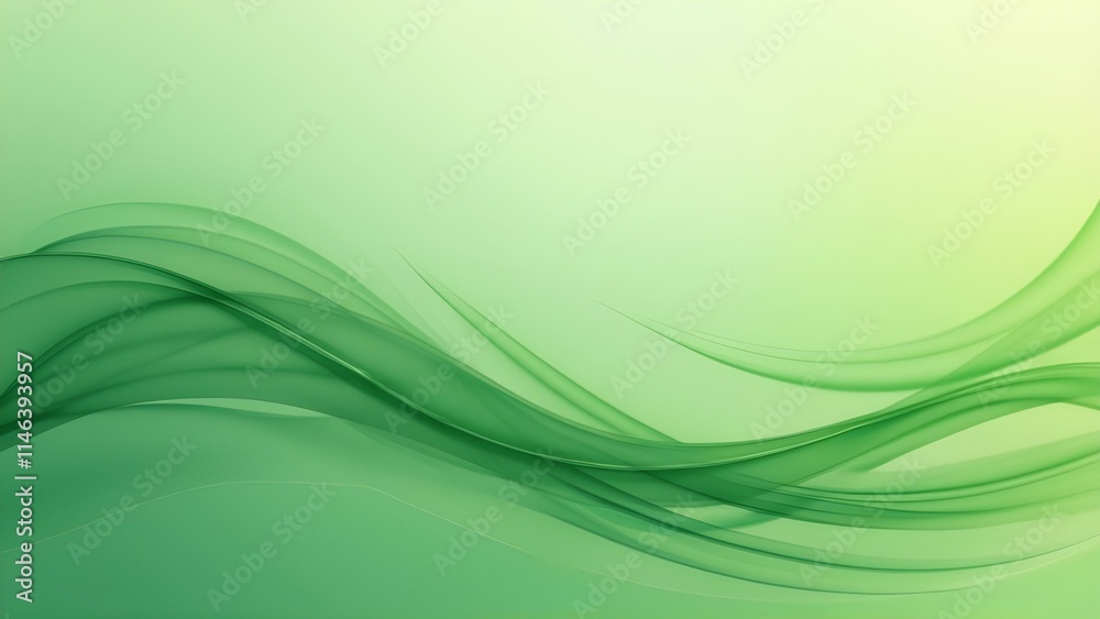 Poster a soft, abstract background with flowing, translucent green waves or ribbons against a lighter green