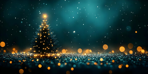 Naklejka premium Glimmering Lights Adorn Festive Tree, Sparkling Winter Night