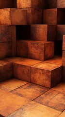 abstract, background arrangement of textured brown cube, background, 3d creating a three-dimensional pattern.