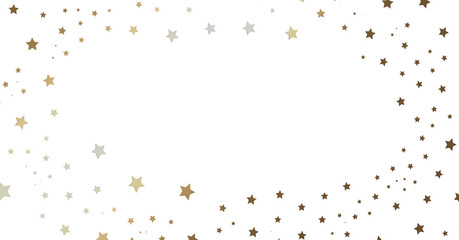 Gold and Silver Stars Scattered on White