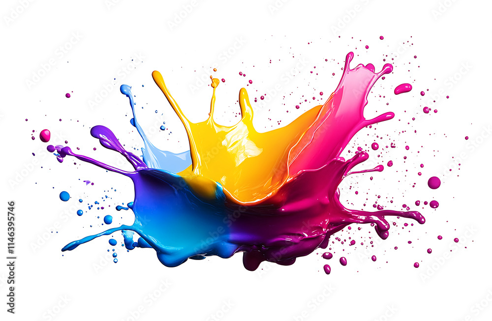 Wall mural dynamic colorful paint splash, exploding of colors isolated transparent png