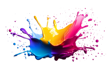 Dynamic colorful paint splash, exploding of colors Isolated transparent png 