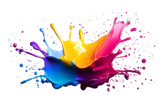 Dynamic colorful paint splash, exploding of colors Isolated transparent png 