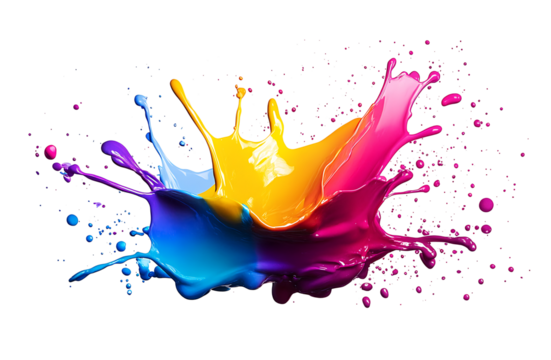 Dynamic colorful paint splash, exploding of colors Isolated transparent png 