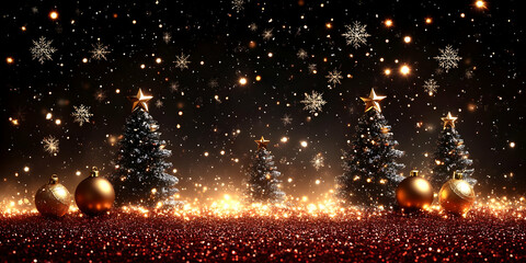 Naklejka premium Sparkling Holiday Trees with Golden Ornaments and Snow